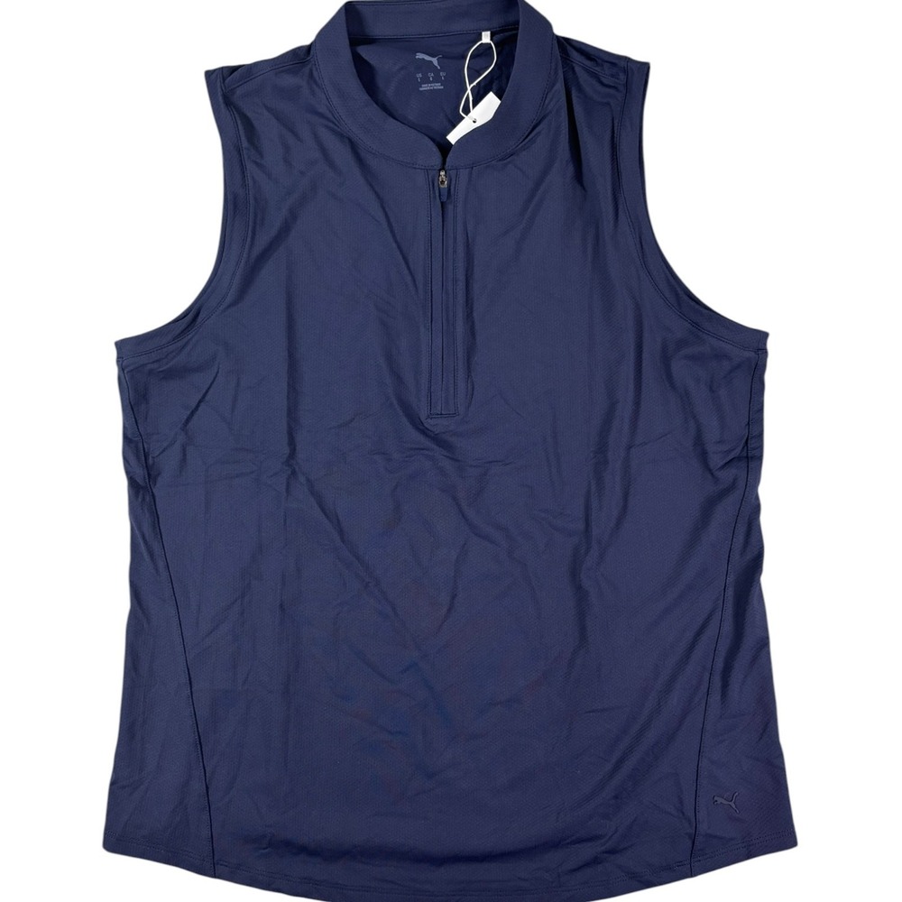 Puma Aerlon Mock Sleeveless Golf Top Womens L Navy Blue Stretch Moisture Wicking